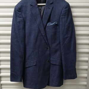 Bachrach Navy Textured Sport Coat with Pocket Square
